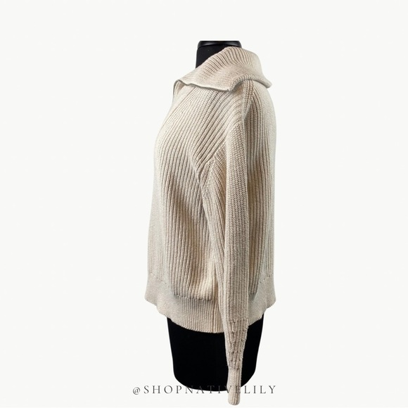 Lou & Grey Loft Women’s Zip Neck Knit 100% Cotton Sweater Sz Medium, Ivory - Picture 8 of 11